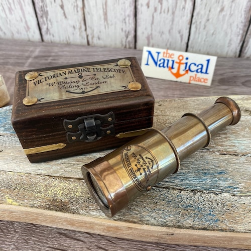 Hand Made Solid Brass Spyglass Telescope Nautical Antique Maritime Telescope with Wooden Box 