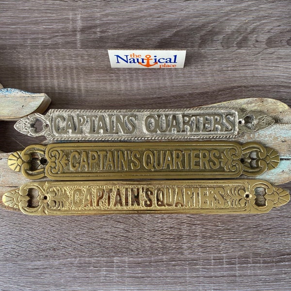 Nautical Door Signs - Captain’s Quarters - Solid Brass, Antique, or Chrome Finish - Nautical Decor Wall Plaque - Boat Cabin