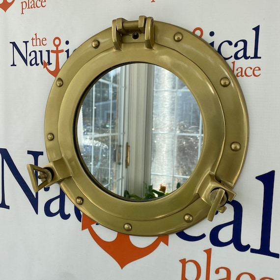 Miroir métal hublot cosmétique avec corde nautique - Déco métallique