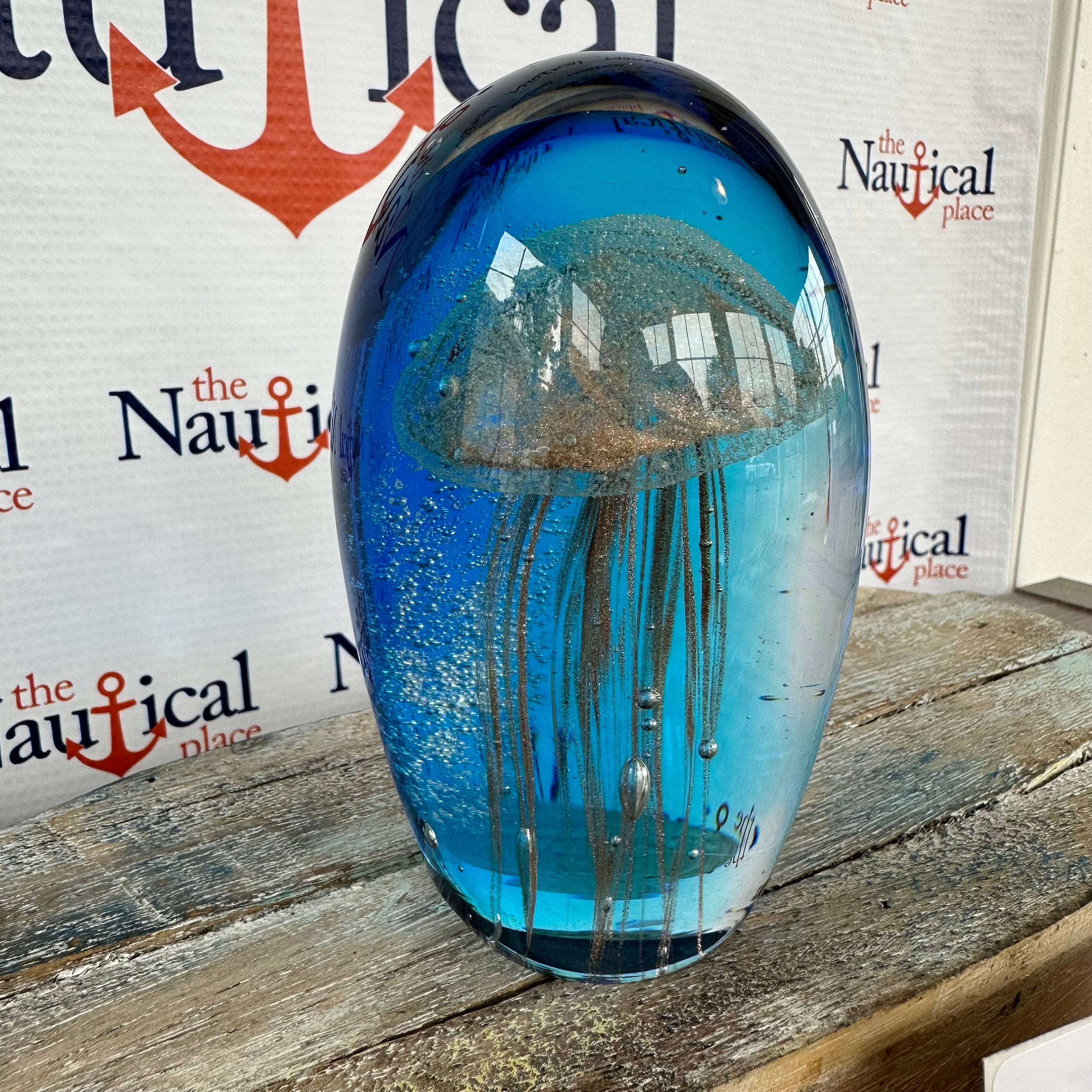 Blue & Gold Glass Jellyfish Figurine - Hand Blown Jelly Fish ...