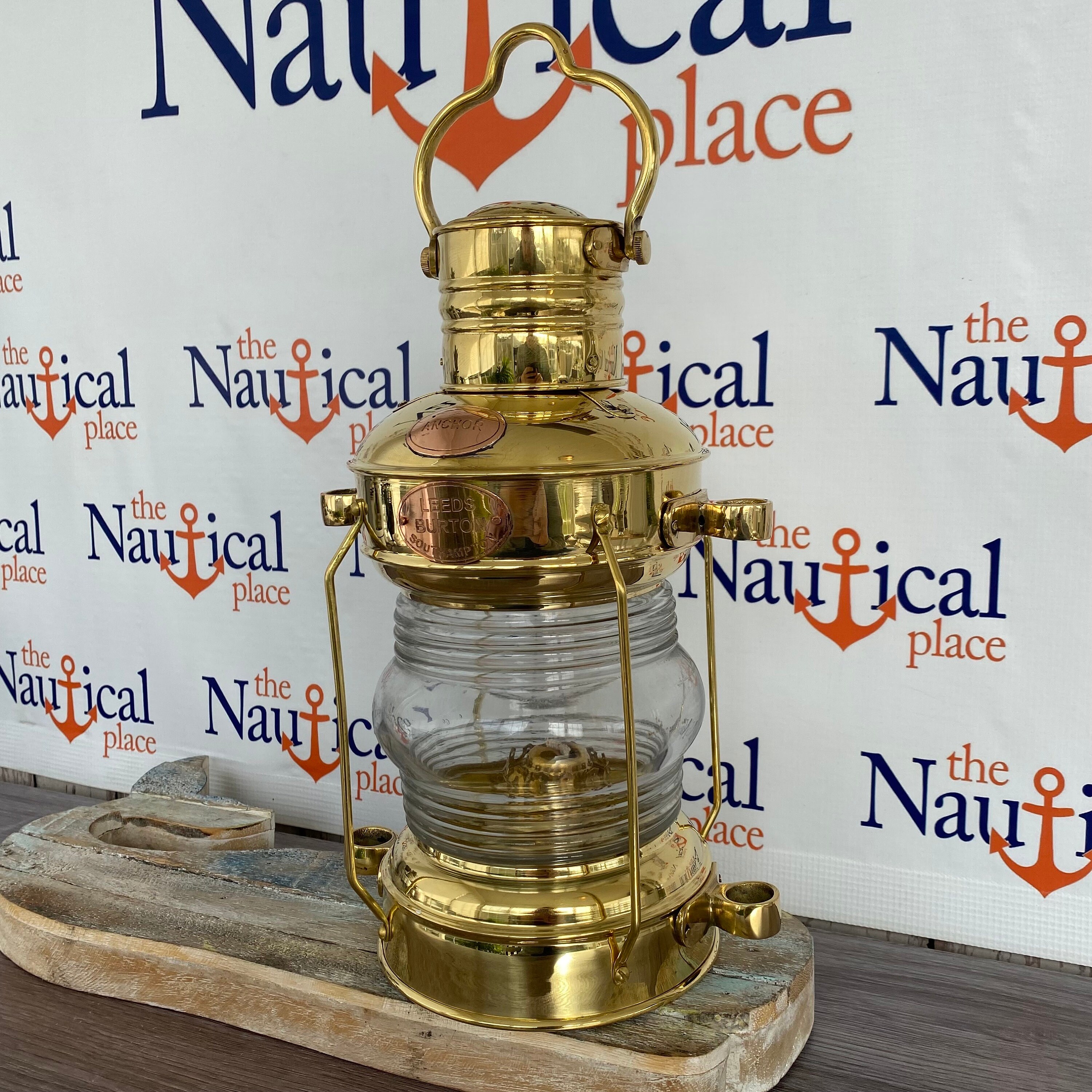 Vintage 14 Brass Anchor Oil Lamp w/ Clear Fresnel Lens - Ship Lantern ...