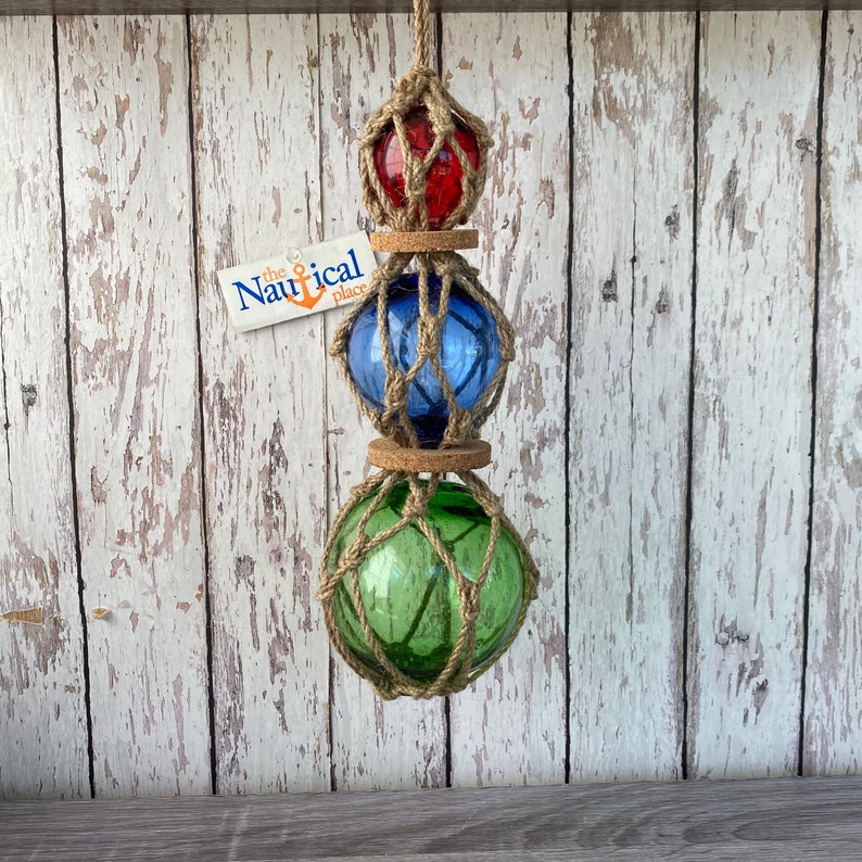 Glass Fishing Floats on Rope Fish Net Buoy Ball Nautical - Etsy