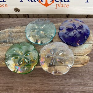 Glass Sand Dollar Figurine / Hand Blown Nautical Paperweight - Clear, Green, Light Blue, Dark Blue - Coastal, Tropical, Beach Decor