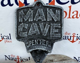 6" Cast Iron Man Cave Bottle Opener - Wall Mounted, Heavy Duty - Remove Beer, Soda, Beverage Caps - Deck, Tiki Bar, Man Cave