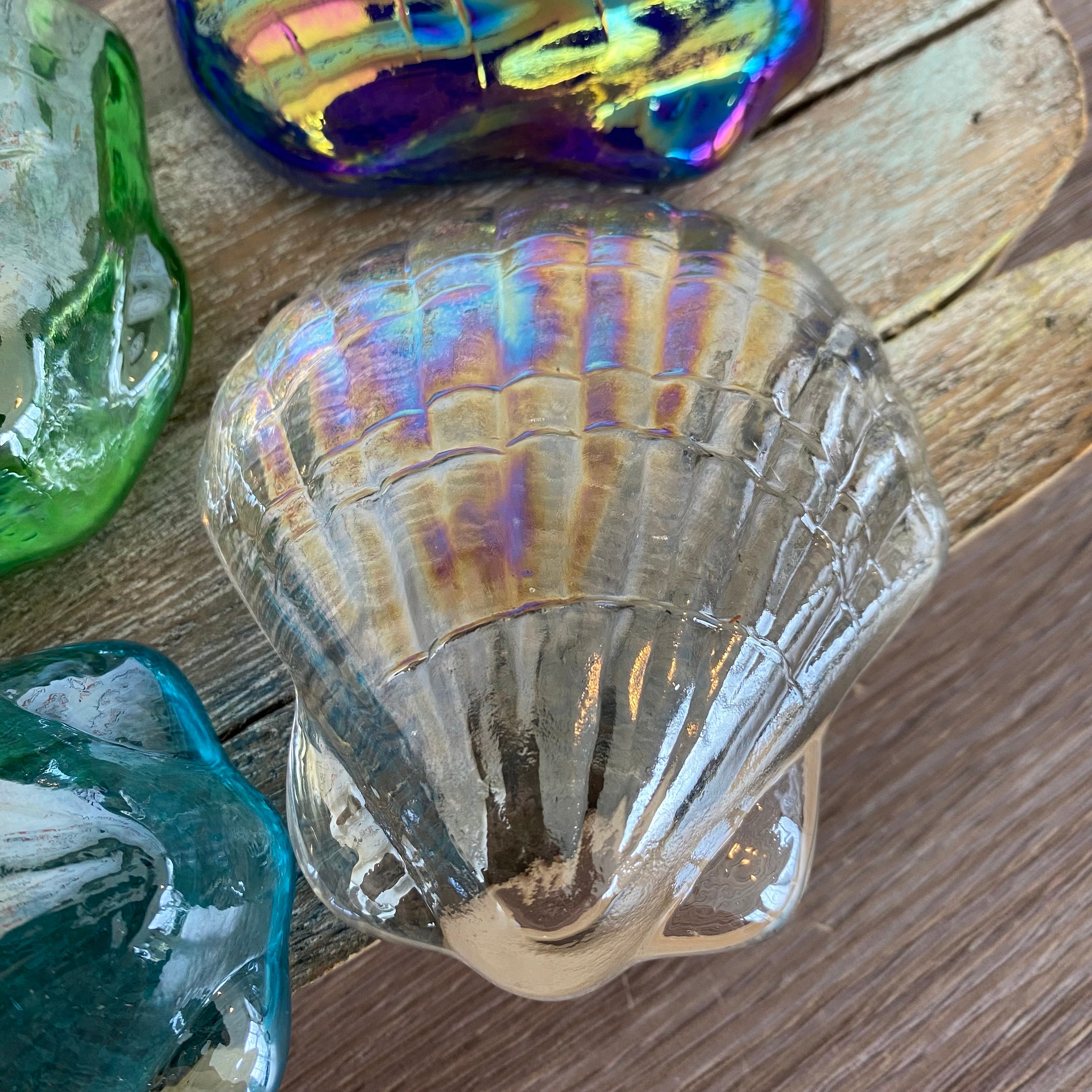 Glass Scallop Shell Figurine / Hand Blown Nautical Paperweight - Clear ...