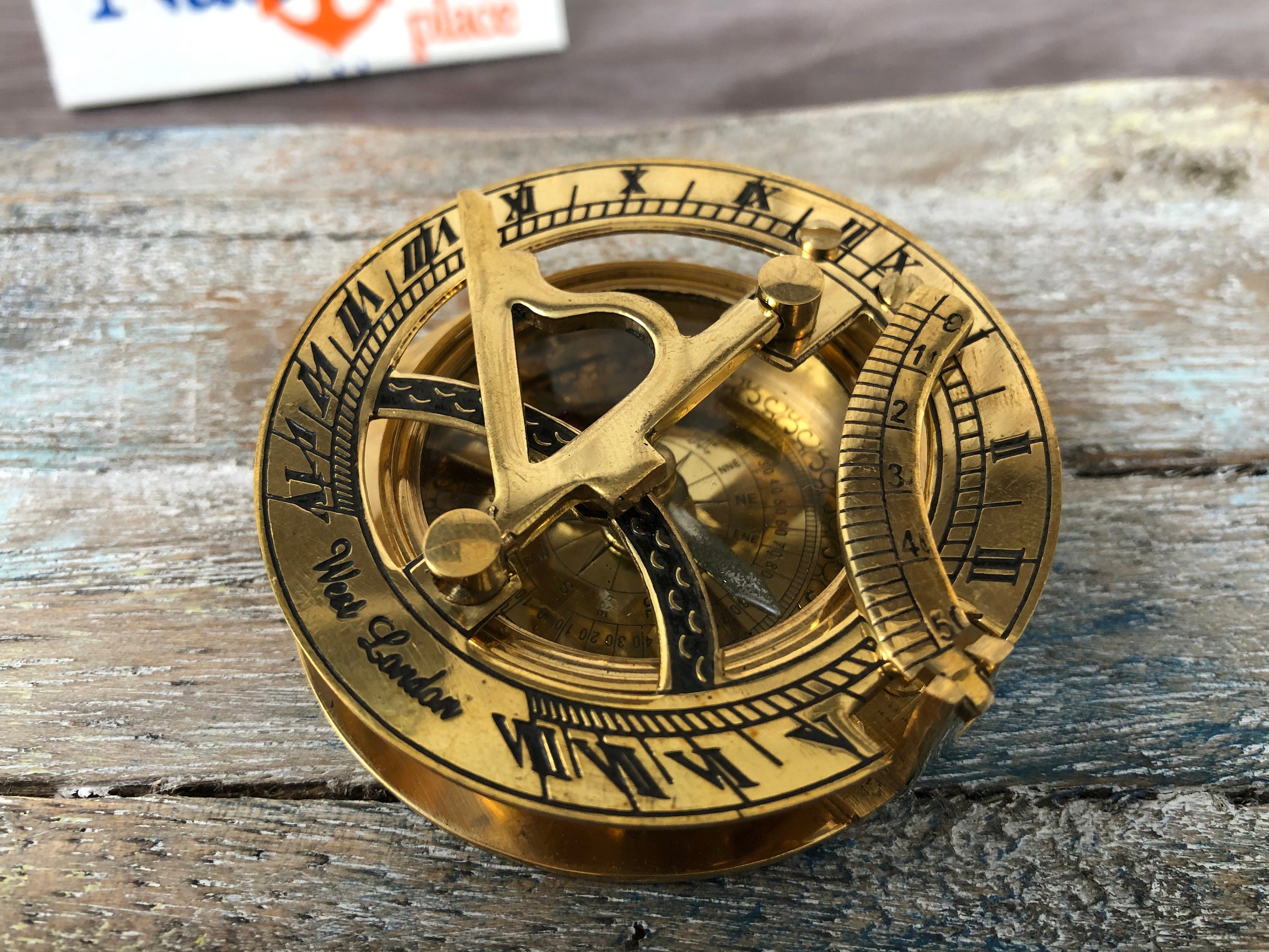 Brass Sundial Desk Compass Old Vintage Antique Pocket Style