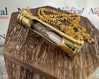 Brass Hourglass Sand Timer w/ Optional 27" Chain & Bag - Miniature Vintage Antique Style - Nautical Necklace Pendant - Christmas Gift