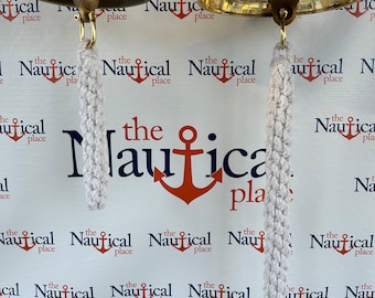 6" or 12" Rope Bell Pull w/ 2 Brass Shackles & Ring - Braided Knot Lanyard - Large Hand Tied  Sailor Bellpull - Off White
