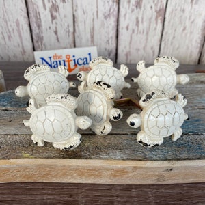 Cast Iron Sea Turtle Drawer Knob Pulls, Cabinet Door Handle - Distressed White - Set of 2, 4, or 8 - Nautical Furniture Decor
