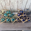 3" Aqua or Cobalt Blue Glass Fishing Floats, Fish Net Buoy Balls, Light or Dark Blue w/ Rope Netting