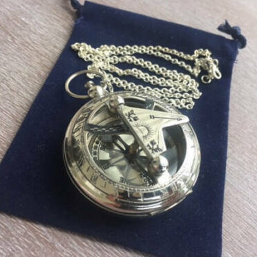 Glass Vintage Style Sundial Compass Necklace Nautical Antique Brass TOP SELLER 