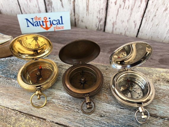 Vintage Brass Dalvey Style Compass with Lid Old Nautical Pocket Necklace