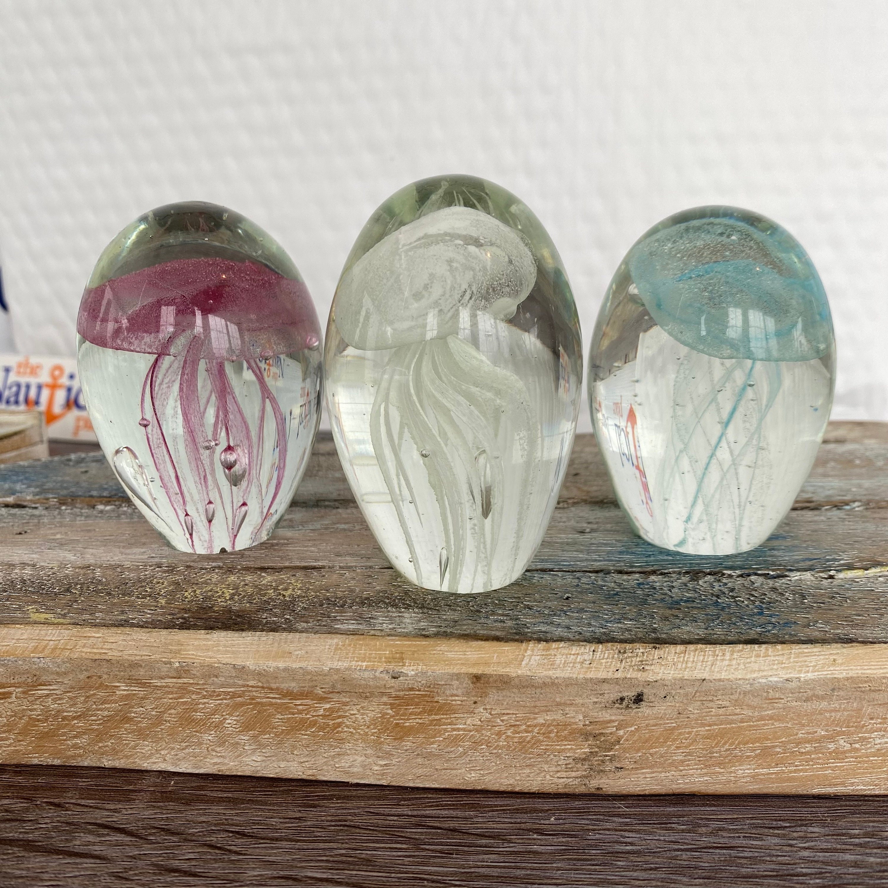 Glass Jellyfish Figurine / 2.75 Hand Blown Nautical Paperweight - White ...
