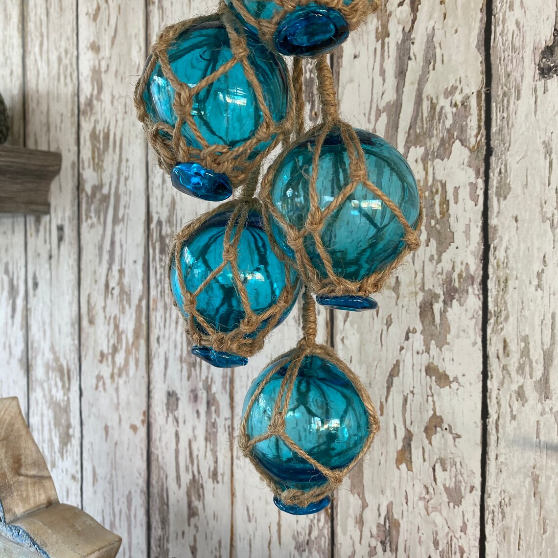 5 2 Aqua Glass Fishing Floats on Rope Nautical Fish | Etsy