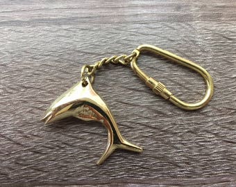 Brass Dolphin / Fish Keychain - Old Vintage Antique Style Jewelry - Necklace Pendant Charm - Nautical Maritime - Christmas Gift