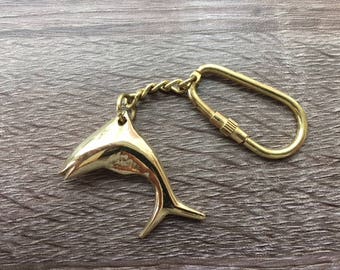 Brass Dolphin / Fish Keychain - Old Vintage Antique Style Jewelry - Necklace Pendant Charm - Nautical Maritime - Christmas Gift