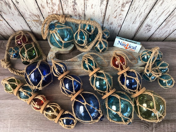 Red - 3/" Glass Curio Fishing Floats ~ Fish Net Buoy Decor ~ Blue Green 6