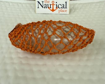 Norwegian Glass Fishing Float, Orange Netting, Stokksund Egg Bullet Float, Authentic Fish Net Buoy From Norway