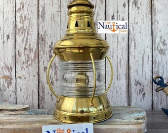 Vintage Brass Ship US Anchor Lantern - Polished Finish - Nautical Oil Lamps - Boat Light - Nautical Maritime Decor