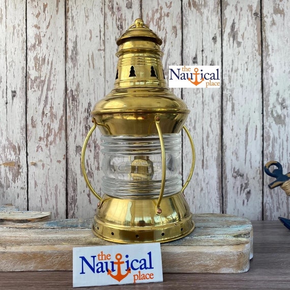 Vintage Brass Ship US Anchor Lantern Polished Finish Nautical Oil