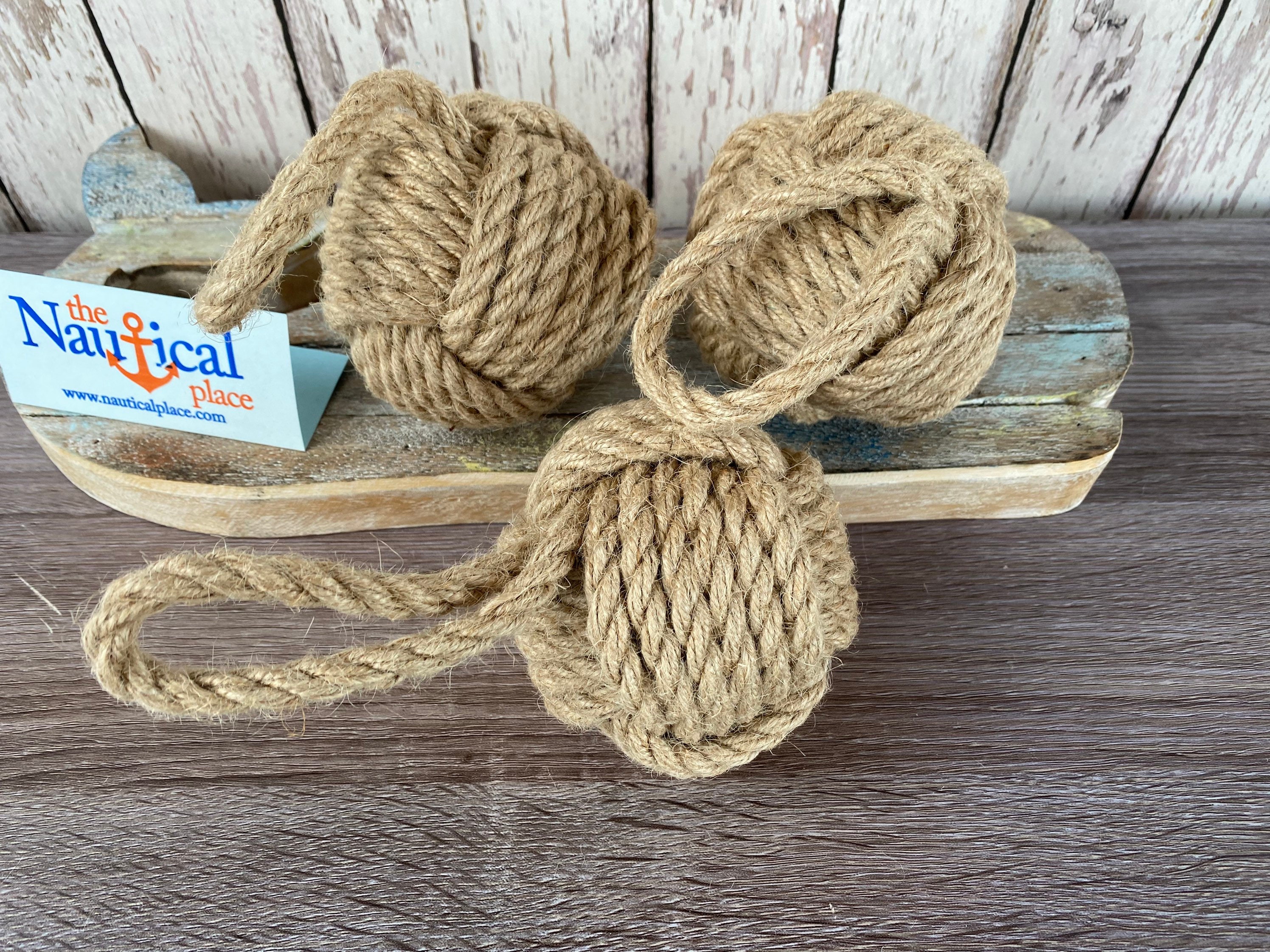 3.5 Monkey Fist Knot Ball w/ Hanger Loop Handmade Jute