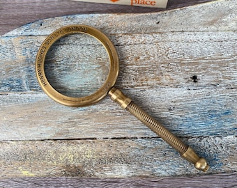 5.5" Brass Magnifying Glass - Antique Finish Hand Held Magnifier - Vintage Style Page Reader - Henry Hughes London