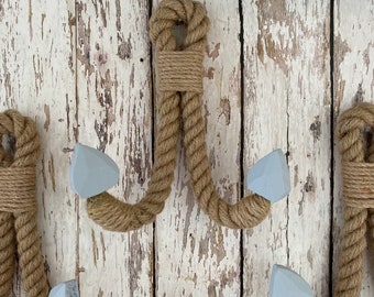 Anchor Jute Rope Wall Hook - Towel Hanger - Coat, Hat, Key Rack - Nautical Decor - Beach Bathroom