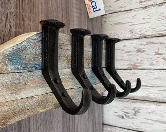 4 x Cast Iron Railroad Spike Hooks - Towel Hanger - Coat, Hat, Key Rack - Railway Train Track Decor - Bathroom Wall Hanger