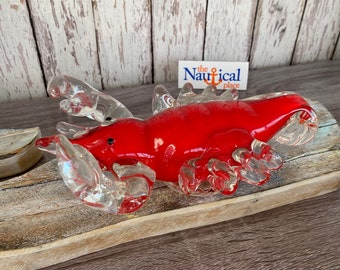 Large Glass Lobster Figurine / Hand Blown - Nautical Paperweight -  Coastal, Tropical, Beach Decor - Tabletop Decorations