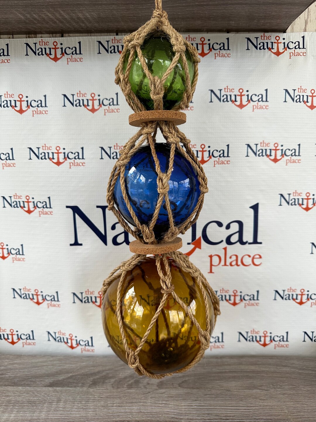 Large Set of 3 Glass Fishing Floats on Rope, 3