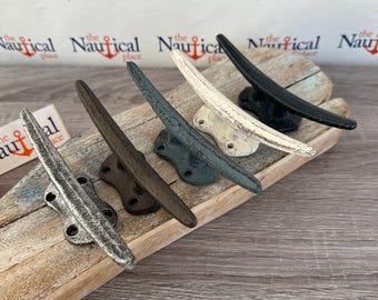 5.5" Cast Iron Cleats - Distressed White, Silver, Grey - Nautical Marine Boat Dock Chock - Hanger Handle Hook