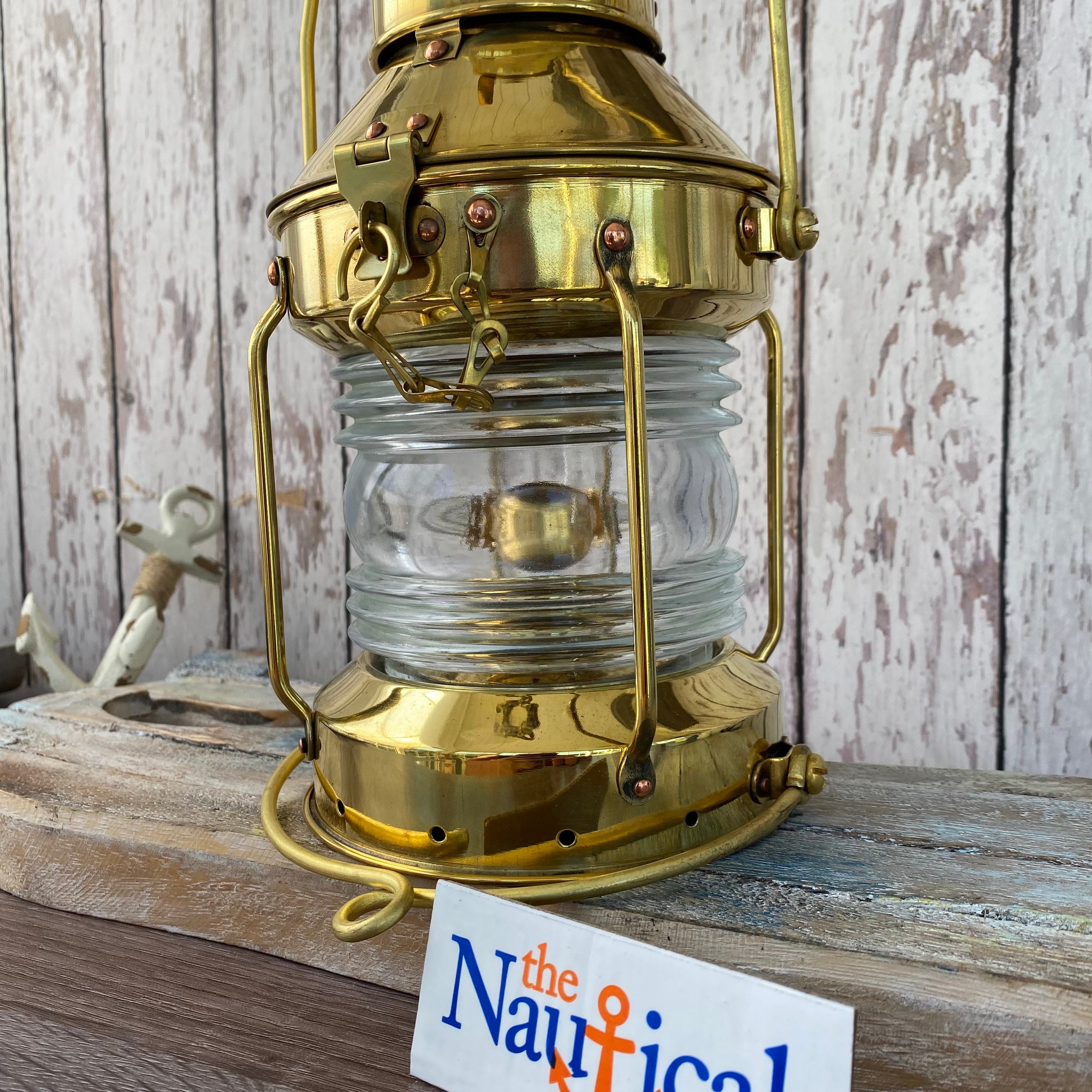 Vintage Brass Ship Anchor Lantern Polished Finish Nautical Oil