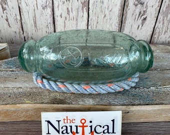 Japanese Glass Fishing Float, Kanji Rolling Pin w/ Nice Mark, Authentic Fish Net Buoy From Japan