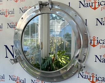 20" Silver, Chrome Finish Porthole Mirror - Nautical Wall Decor - Large Working Port Hole Window