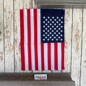 American Garden Flag - Embroidered - 12&quot; x 18&quot; Nylon w/ Sleeve - Sewn Stars - United States of America - Small USA Banner - Handmade