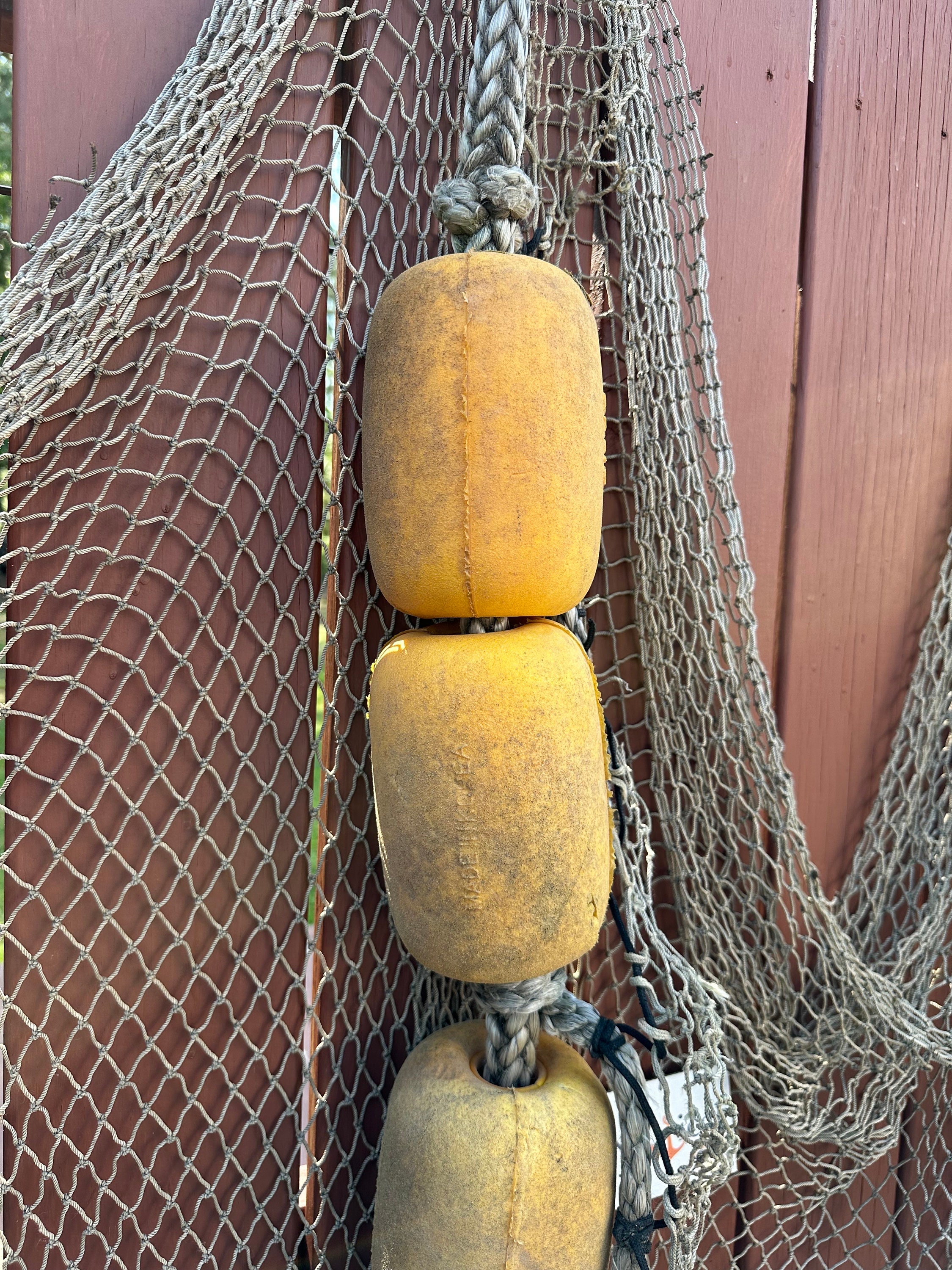 Authentic Used Fishing Net Floats on Rope 42 Long, Set of 4 Reclaimed From  Commercial Fish Netting Old Buoys, Nautical Decor 