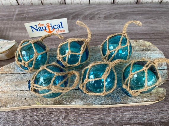 2 Aqua Glass Fishing Floats Light Blue Turquoise Nautical Beach Decor Fish  Net Buoy Ball W/ Rope Netting Christmas Ornaments -  Canada