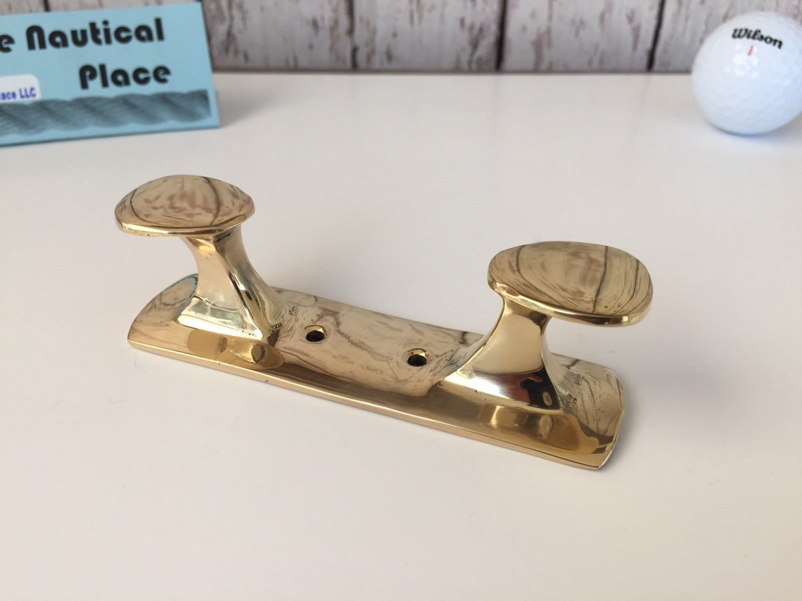 Brass Double Hook Cleat Nautical Wall Decor Coat, Hat, Towel Hanger