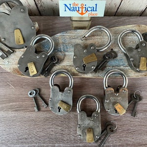 Old Style Iron Lock and Keys w/ Brass Keyhole Cover - Vintage Antique Rustic Style - Police Jailer Padlock - Royal Navy, Captain, Titanic