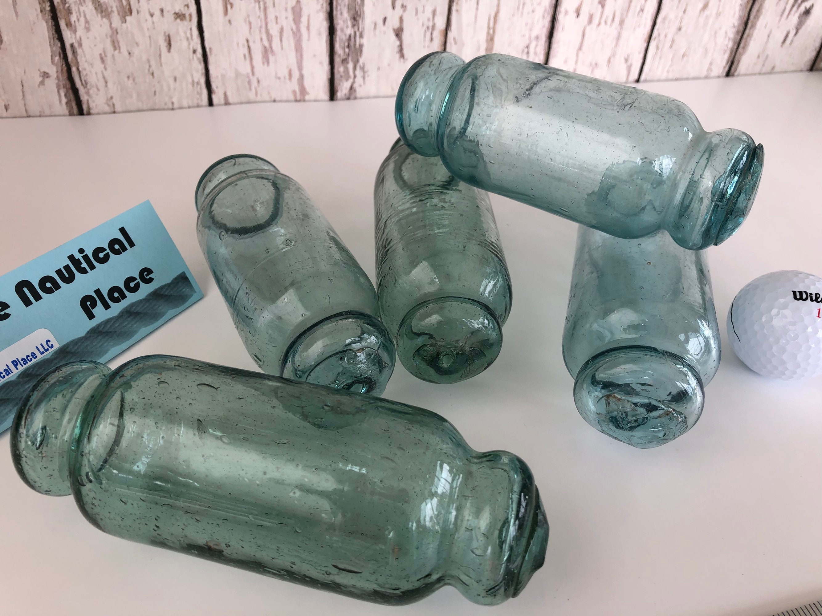 5 5.5 Japanese Glass Rolling Pin Fishing Floats Old Vintage Japan