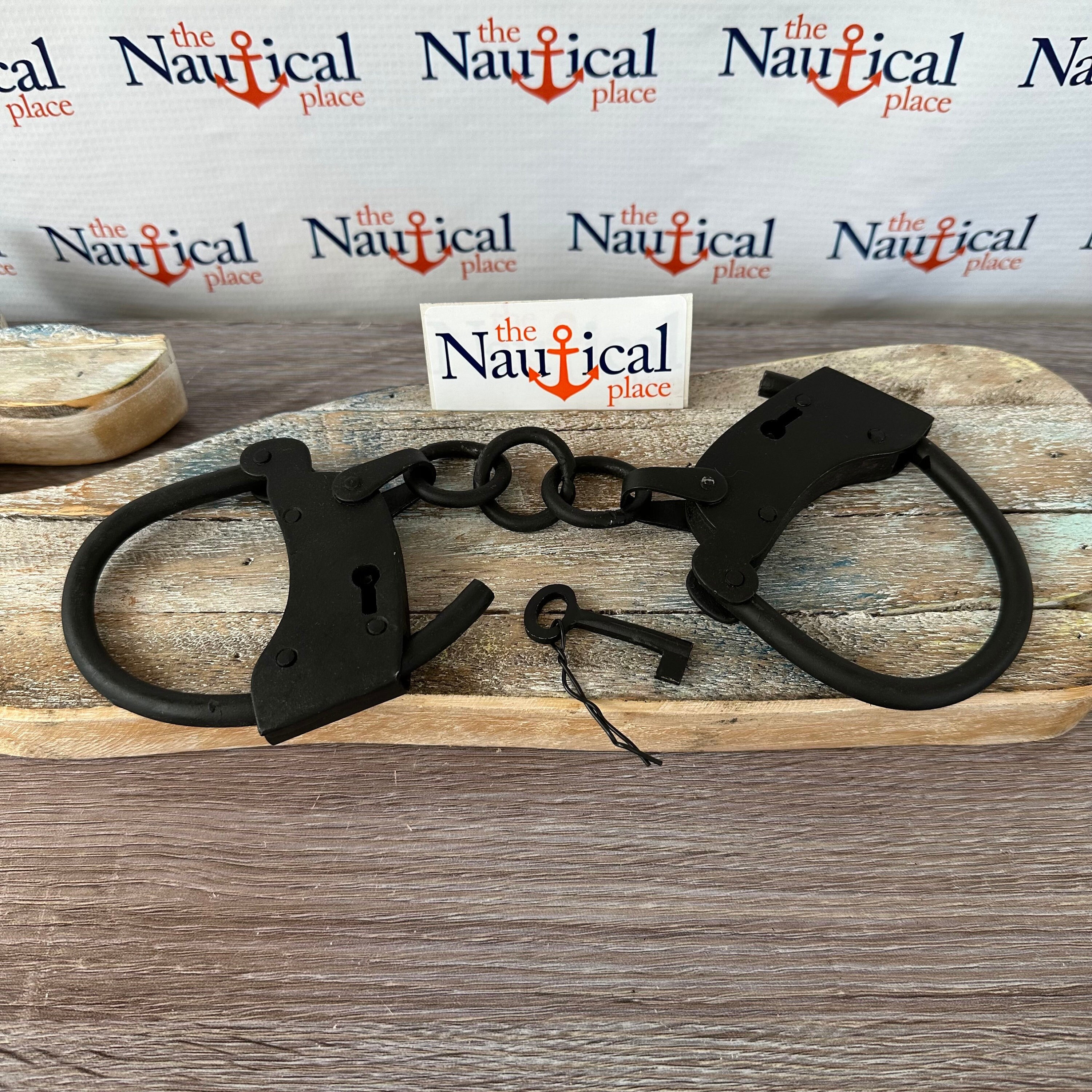 Iron Hand Cuffs and Key Old Vintage Style Shackles Police Jailer