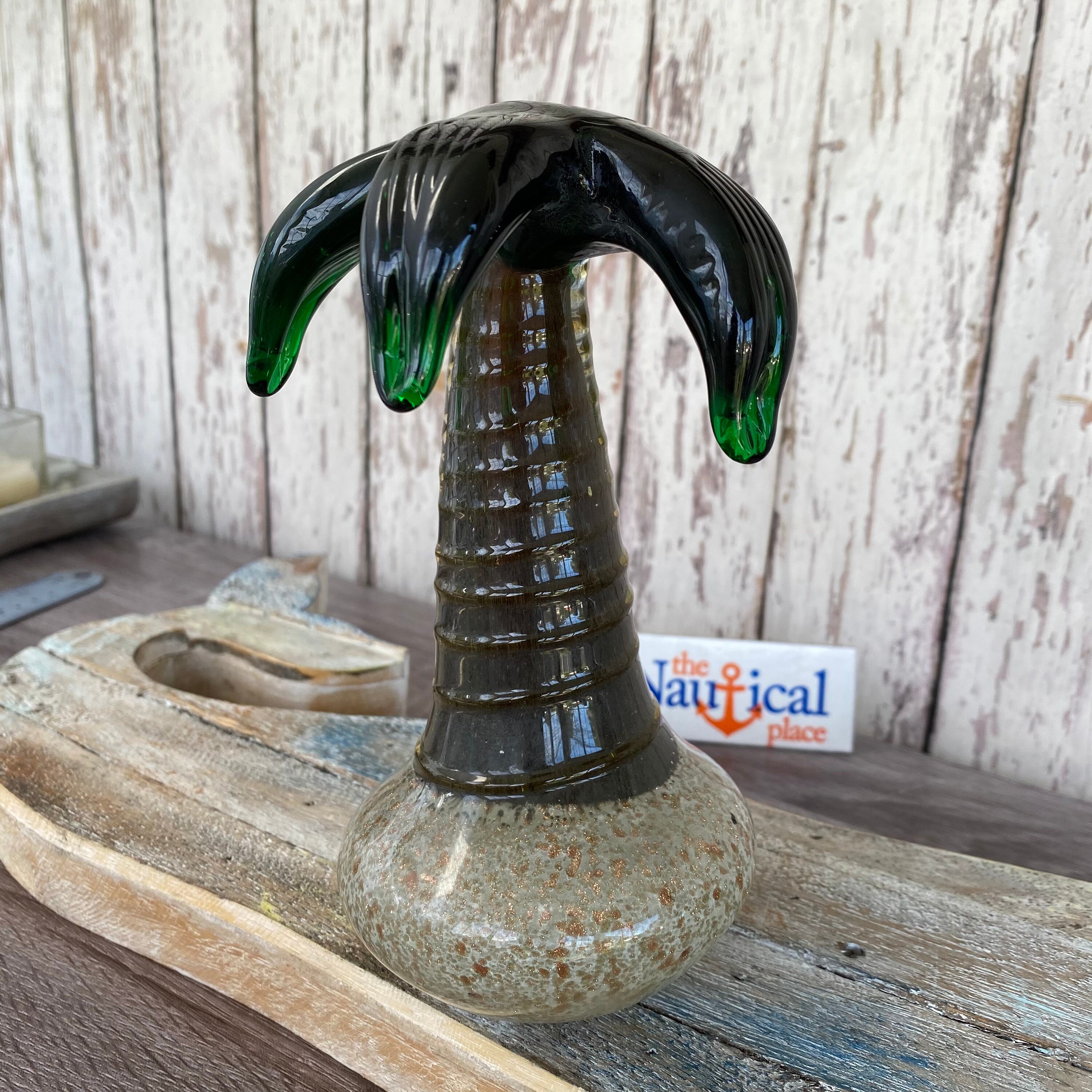 7 Glass Palm Tree Figurine / Hand Blown Nautical Paperweight