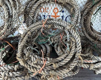 20 ft Nylon Rope Cut From Commercial Fishing Nets - Authentic Used Fish Net Rope for Vintage Nautical Decor - Recycled & Repurposed