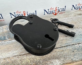 Old Style Lock and Keys - Vintage Antique Style - Police Jailer - Medieval Costume, Pirate Chest - Black Iron Working Padlock - 3.25”