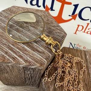Magnifying Glass Necklace w/ Optional 27" Chain & Bag - Round Monocle - Old Vintage Antique Style Page Reader - Brass Mini Magnifier Pendant