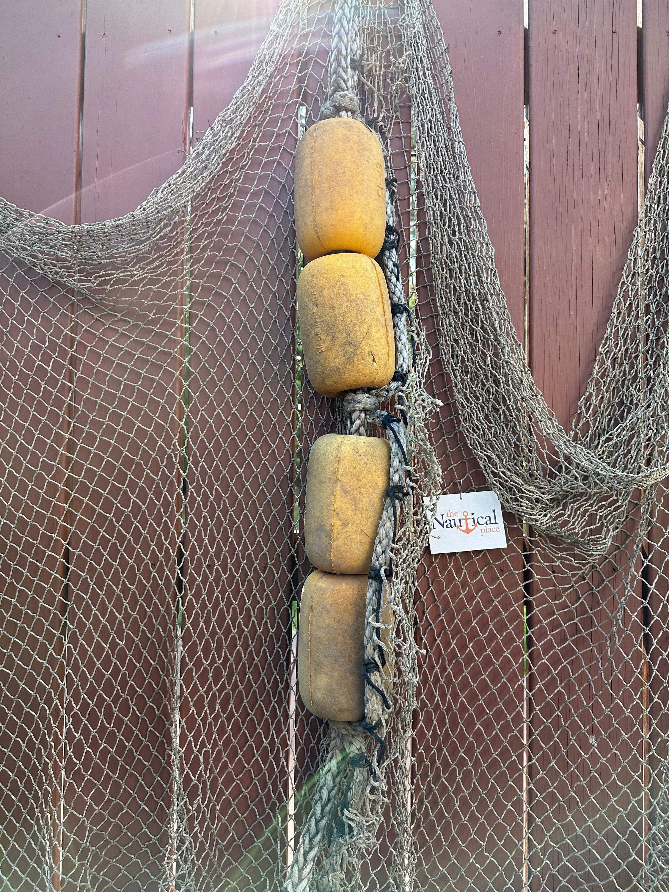 Authentic Used Fishing Net Floats on Rope 42 Long, Set of 4