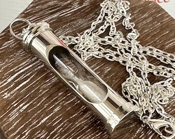 Silver Finish Brass Hourglass Sand Timer w/ Optional 27" Chain & Bag - Miniature Pocket Style Nautical Necklace - Christmas Gift