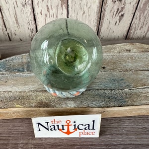 Japanese Glass Fishing Float, Clear w/ Lime Green Seal Button, Authentic Fish Net Buoy From Japan