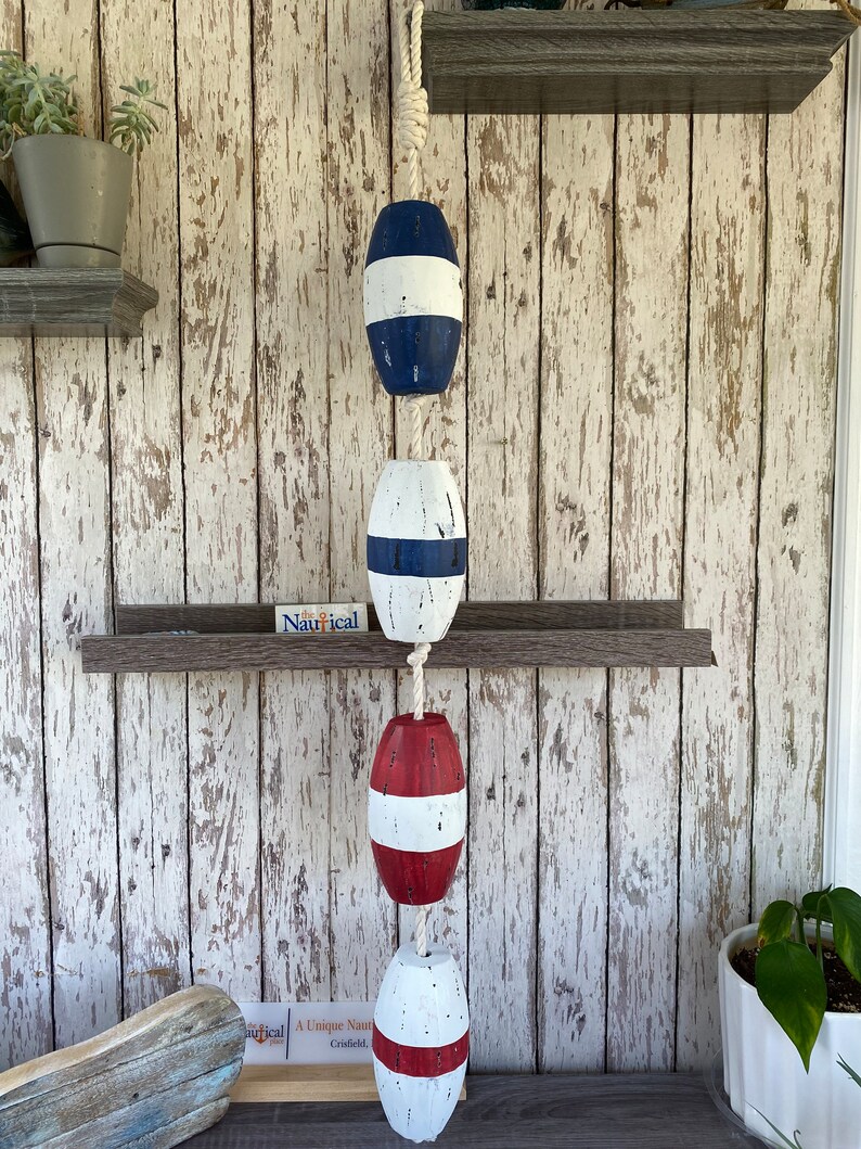 4 Large Wood Fishing Floats on Rope Fish Net Buoys - Etsy