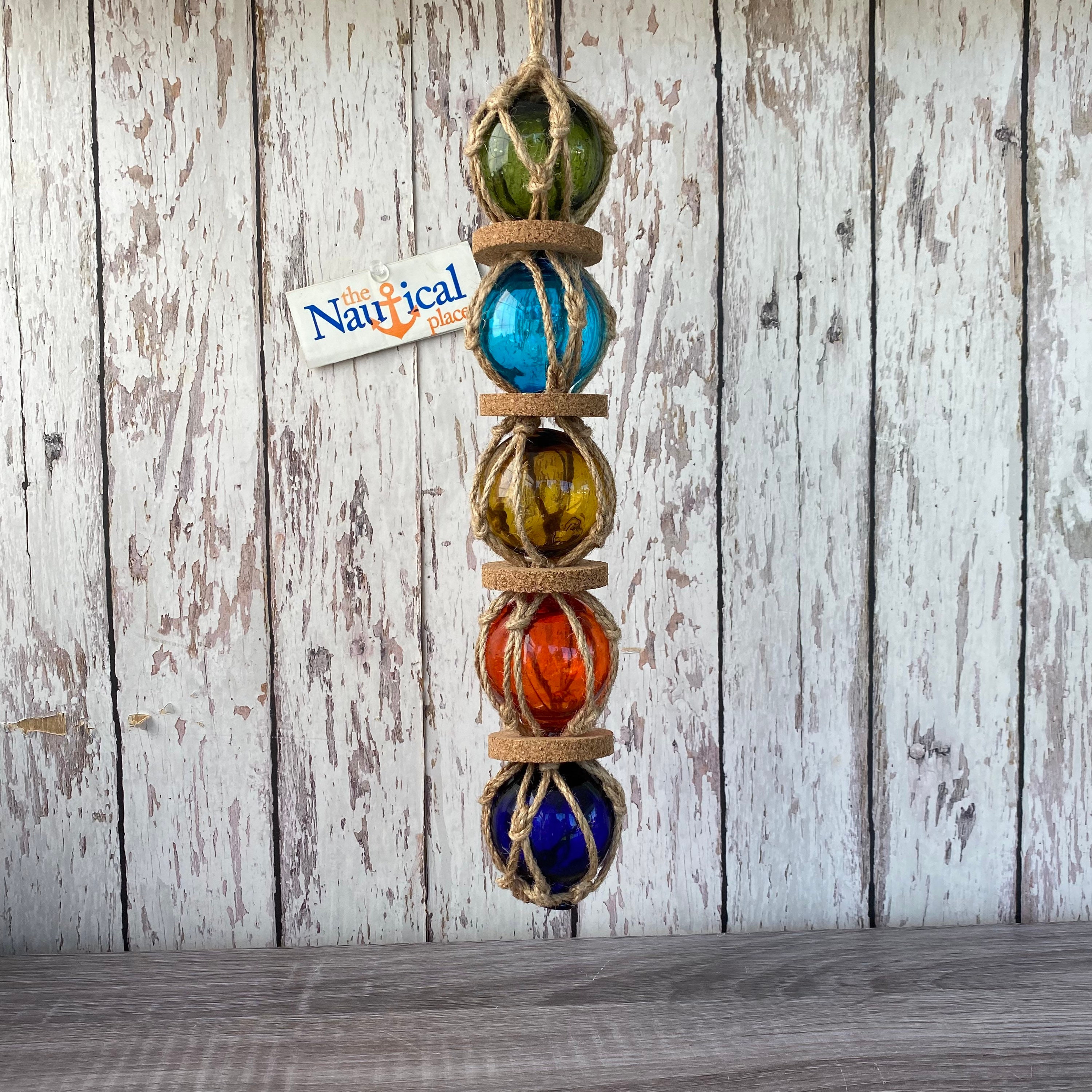 Glass Fishing Floats On Rope Fish Net Buoy Ball Nautical Decor